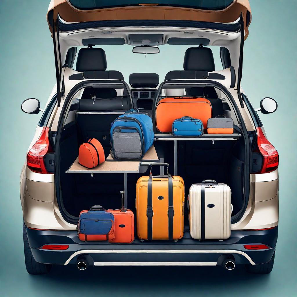 coche con maletero con equipaje con alfombrillas debajo de cada maleta