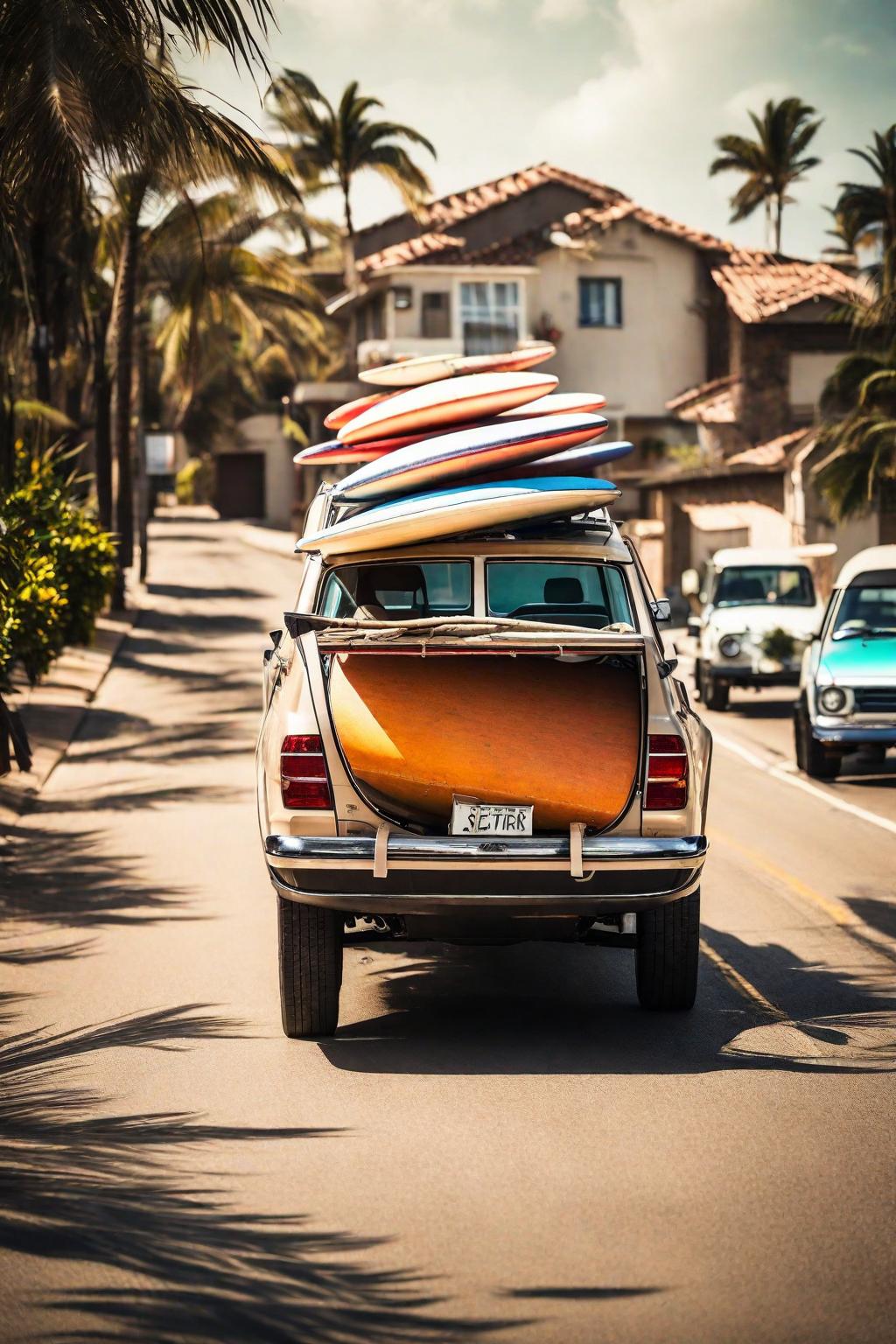 coche llevando tablas de surf en el techo