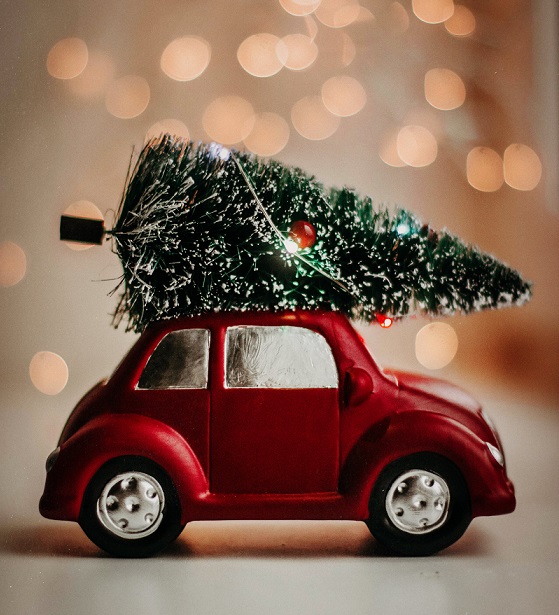 coche con un arbol de navidad en el techo